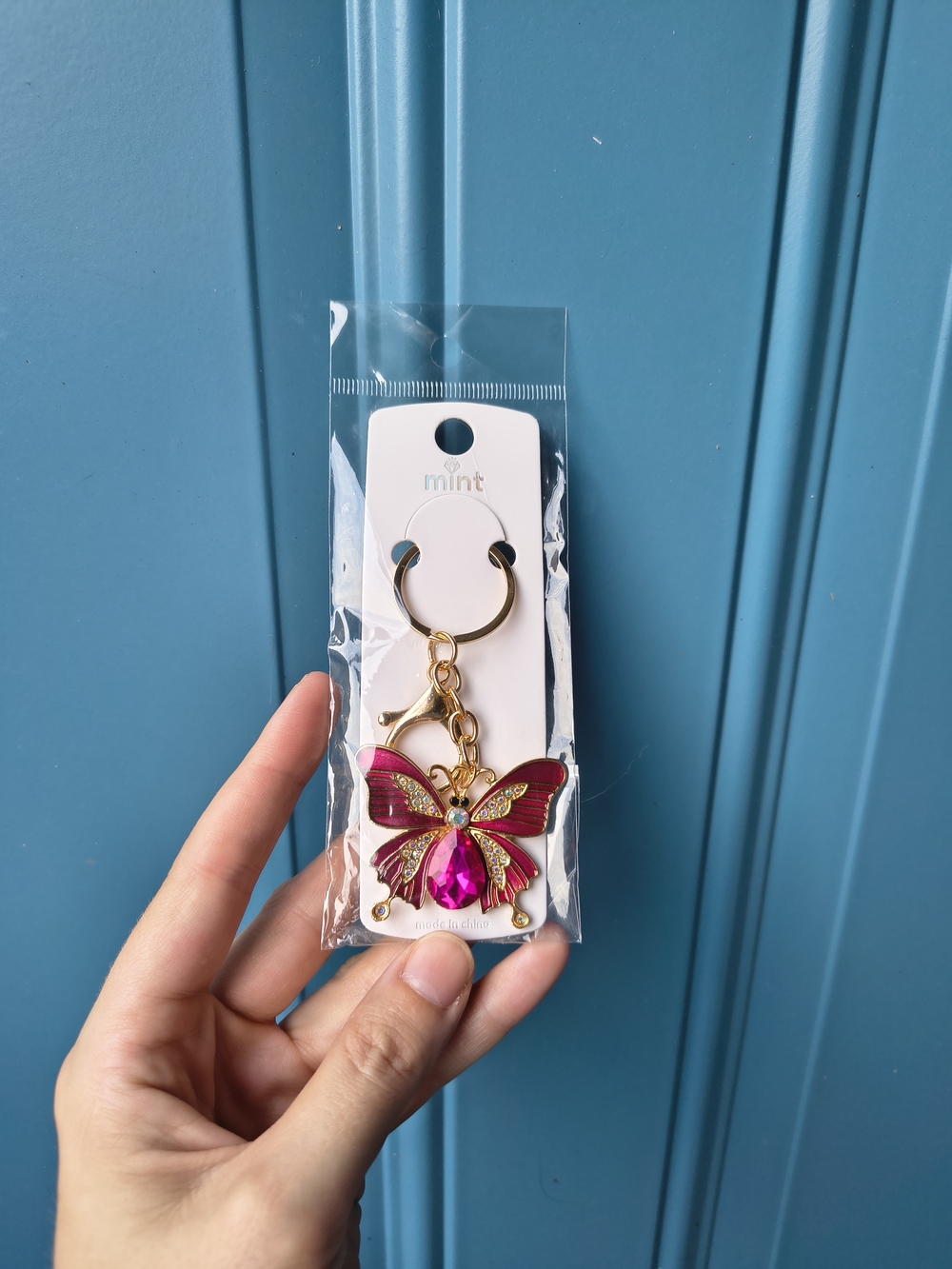 Mint Hot Pink Butterfly Key with Gold Hardware